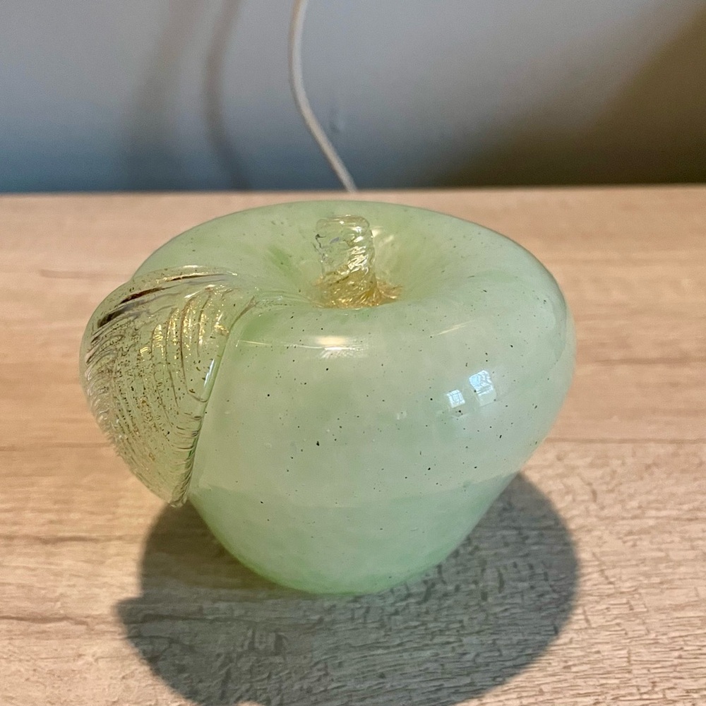 Vintage Murano Green Apple with Gold Leaf Paperweight